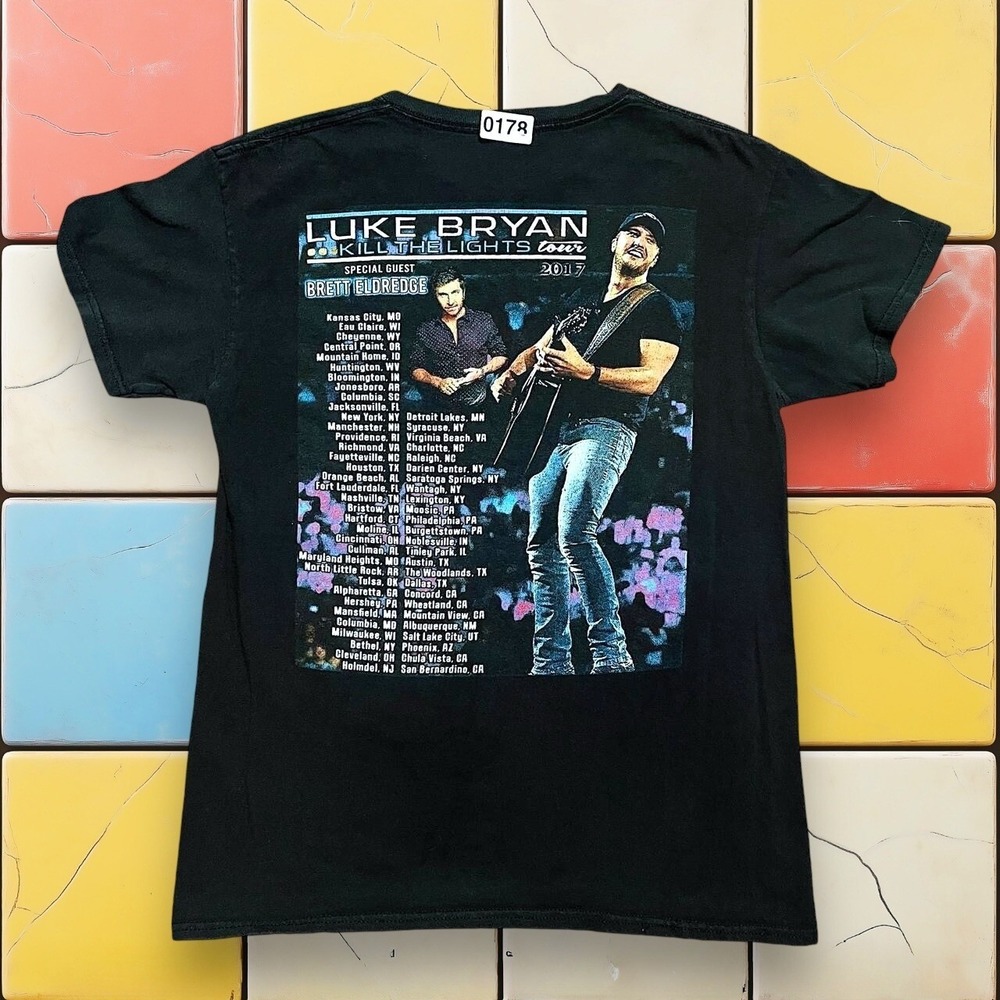 VTG Y2K Luke Bryan Band Tee Concert Lights Tour Black Men S T-Shirt Country USA
